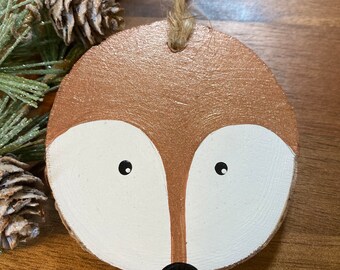 Wood Christmas Ornament - Fox Wood Slice Animal Christmas Ornament - Hand Painted on Beetle Killed Pine Wood