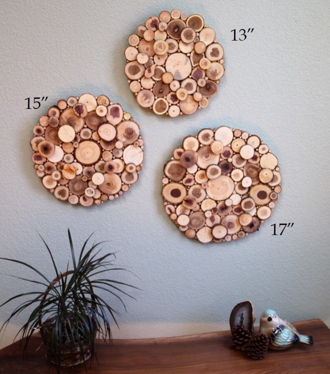 Wood Wall Art Set of 3 Circles Real Reclaimed Wood Slices Etsy