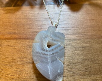 Natural Stone Necklace - Real Carved Leaf Polished Agate