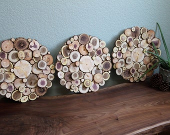 Wood Wall Art - Set of 3 Circles - Real Reclaimed Wood Slices