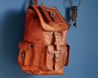 Backpack Handmade Genuine Leather Shoulder Bag Rucksack College Bag Travel Bag Gift for Him / Gift for Her