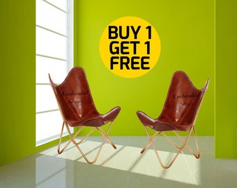 Buy 1 Get 1 Free Leather Butterfly Chair with Golden Chair Frame Easy to Assemble