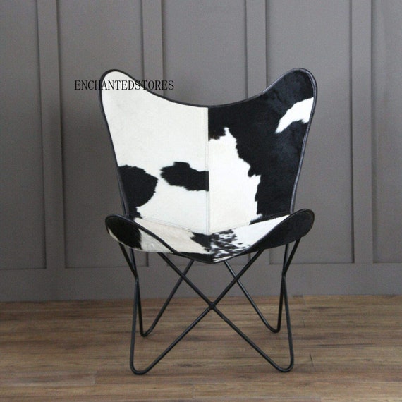 Cowhide Leather Chair Furry Chair Cover Butterfly Hair on Chair