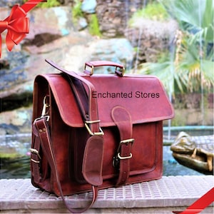 Personalised Handmade Leather Messenger Bag Shoulder Bag for Laptop Briefcase Satchel School Bag image 1