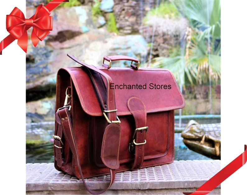 Personalised Handmade Leather Messenger Bag Shoulder Bag for Laptop Briefcase Satchel School Bag image 1