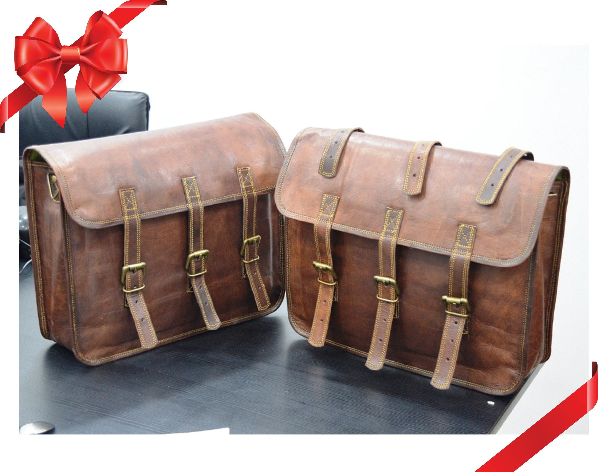 Set of 2 Leather Bike Bag Leather Side Bag Black Leather Etsy