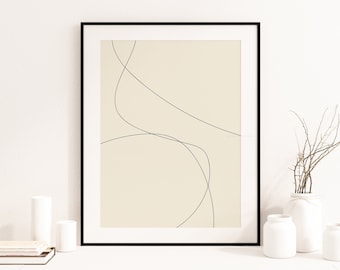 Minimalist Line Art Beige Sand Color Wall Art Digital Art Print