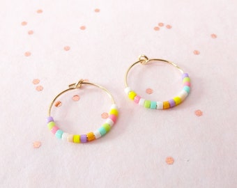 pastel colorful creoles cotton sugar macaron bubble gum colors earrings with tiny beads light rosé mellow yellow, 24c plated Kawai earrings