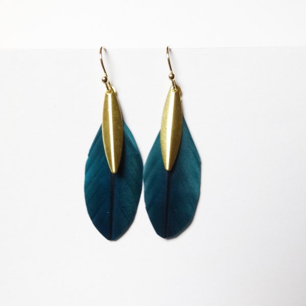 minimalistic, petrol plume earrings