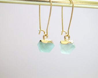 Aventurine hexagone boucles d'oreilles géométriques véritables pierres vert d'eau boucles d'oreilles vert clair bleu clair pierres naturelles bleu d'eau bleu glace