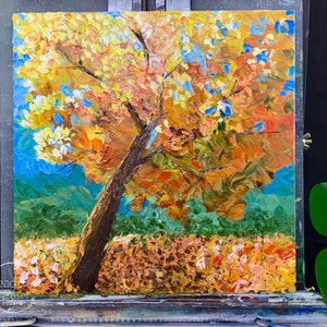 Original abstract Oil Painting on Canvas Panel of Autumn tree foliage