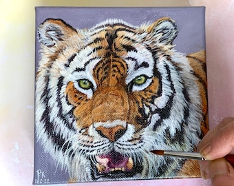 Original Tiger Painting on deep edge Canvas | Ready to Display