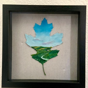 Original painting on real maple leaf canvas | framed and ready to hang| unique gifts| Acrylic painting