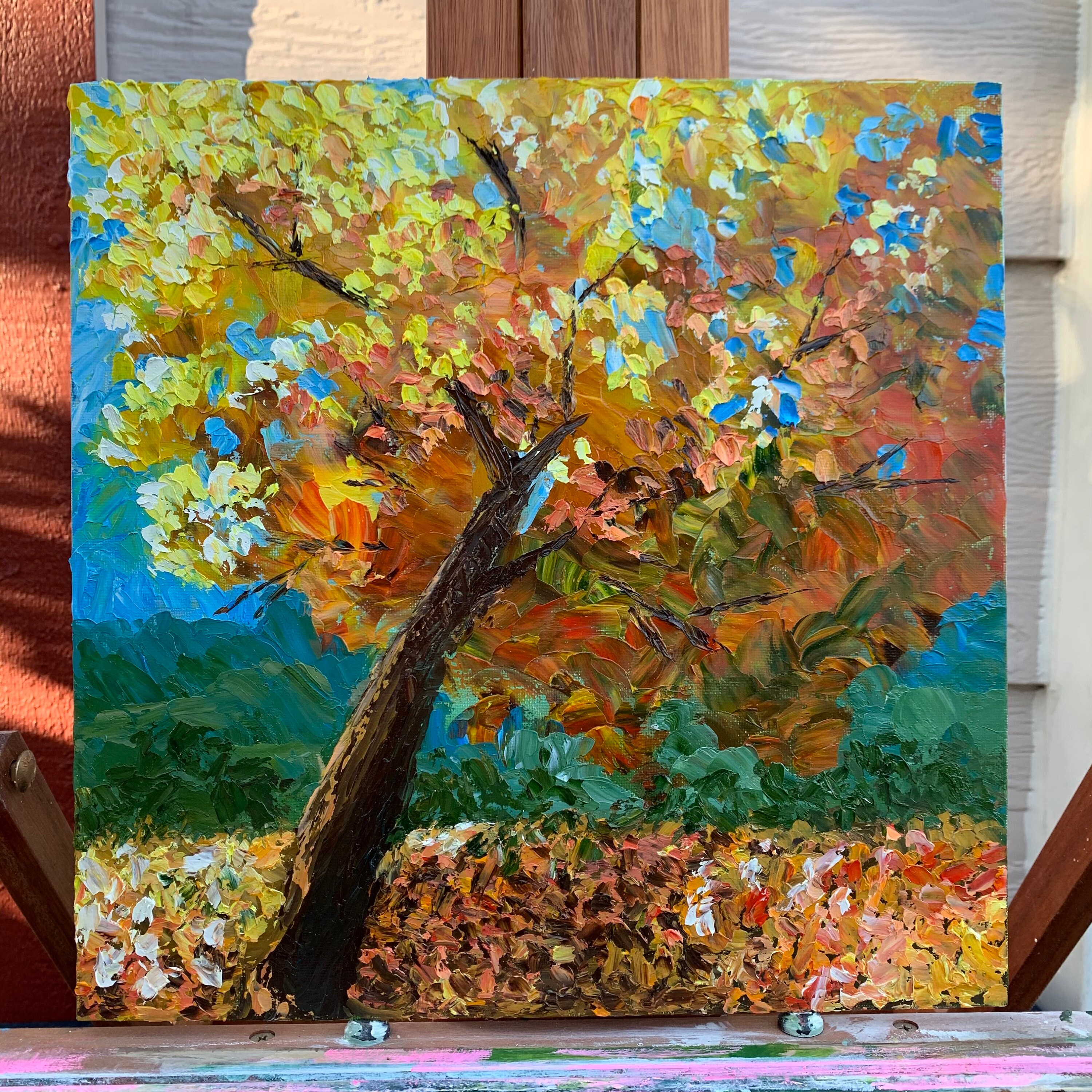 Original Abstract Oil Painting on Canvas Panel of Autumn Tree Foliage ...