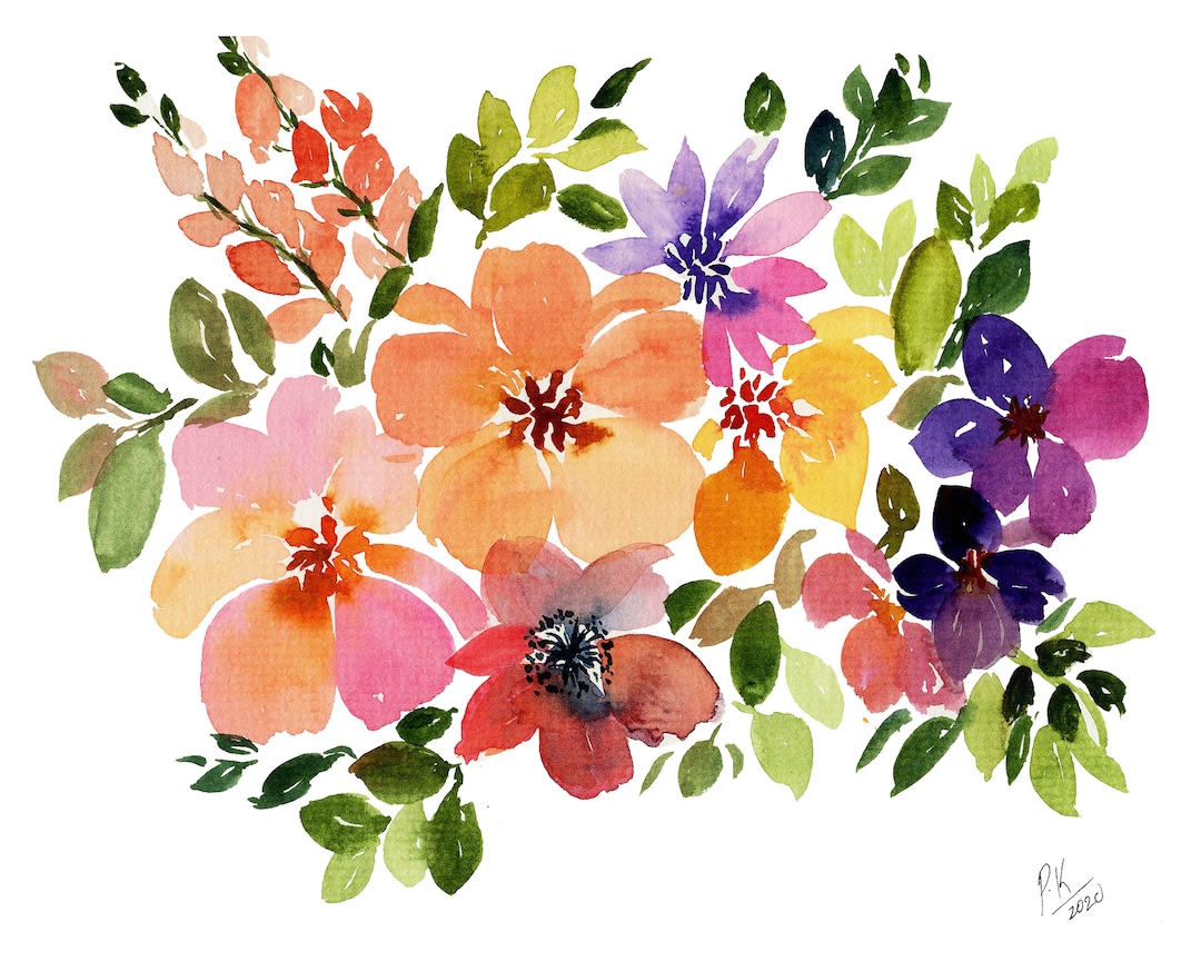 Watercolor Floral Bouquet Wall Art Spring Flower Prints Flower Bouquet