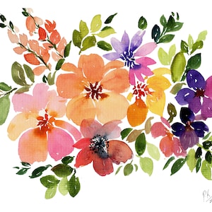Arte della parete del bouquet floreale dell&#39;acquerello / Stampe di fiori primaverili / opere d&#39;arte del bouquet di fiori / download digitale / arte della parete dell&#39;arredamento domestico stampabile