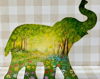 Hand-Painted Elephant Home Decor | Floral Forest Landscape Art