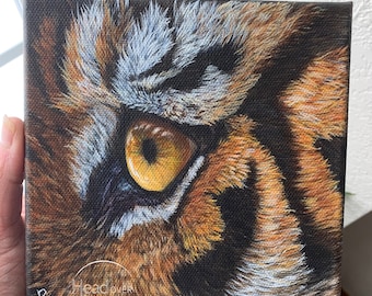 Original Small Painting of a realistic tiger eye on deep stretched canvas