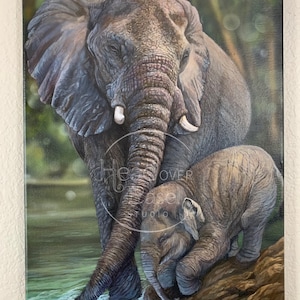 象の水彩画 - 象のアート - ファインアートプリント - 動物画 - グレー