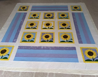Unique modern handmade  sunflower quilt