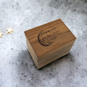 I Love You To The Moon and Back Engraved Wooden Proposal Ring Box | Walnut Design | Engagement Ring Box