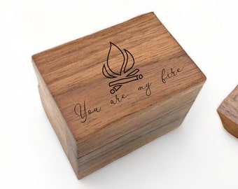 You Are My Fire Engraved Wooden Proposal Ring Box, Walnut Design, Engagement Ring Wedding Band Storage