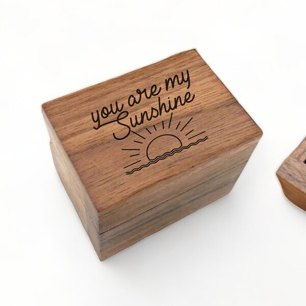 You Are My Sunshine Wooden Proposal Ring Box, Coastal Beach Theme, Walnut Design, Engagement Wedding Ring Storage