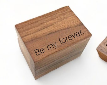 Be My Forever Engraved Wooden Proposal Ring Box, Walnut Design, Engagement Ring Wedding Band Storage