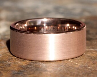 CLEARANCE Brushed Rose Gold Tungsten Carbide Ring | Men's 8mm Wedding Band | Laser Etched | (SKU: 342RGP)