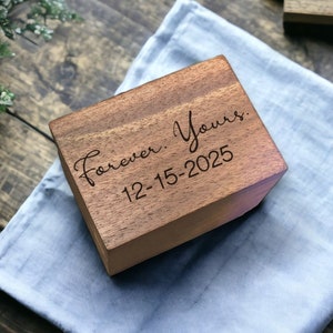 Forever Yours&quot; Personalized  Date/Initials Engraved Wooden Ring Box Engagement/Wedding Gift Walnut Jewelry Storage Box His/Hers