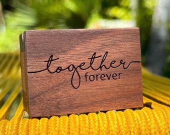Laser Engraved Wooden Ring Box Together Forever, Walnut Wood, Proposal Engagement Wedding Storage Womens Mens Ring Box Wedding Ceremony Gift