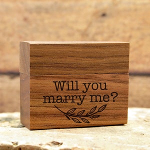 Will You Marry Me Engraved Women&#39;s Wooden Proposal Ring Box, Walnut Design, Low Profile Engagement Ring Box