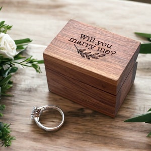 Will You Marry Me Custom Laser Engraved Wooden Ring Box, Walnut Wood Handmade Engagement Ring Wedding Band Storage, Ring Bearer Ceremony Box