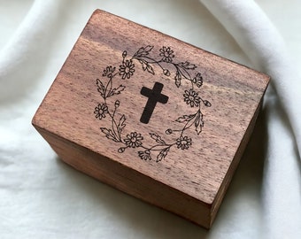 Custom Engraved Rosary Ring Box, Quality Walnut Wood Design, Perfect for: Baptism, First Communion, Confirmation Gift, Wedding, Handmade