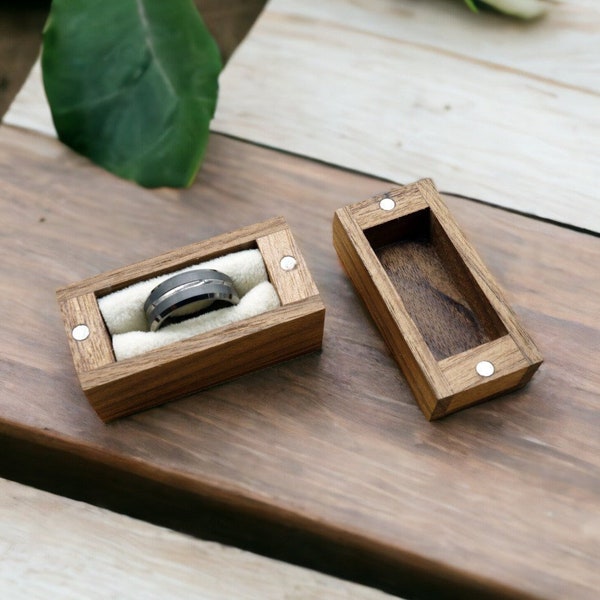 Magnetic Wooden Proposal Ring Box | Walnut Wood | Engagement Ring Box | Men's Wedding Band Box | Women's Wedding Ring Box | Minimalistic