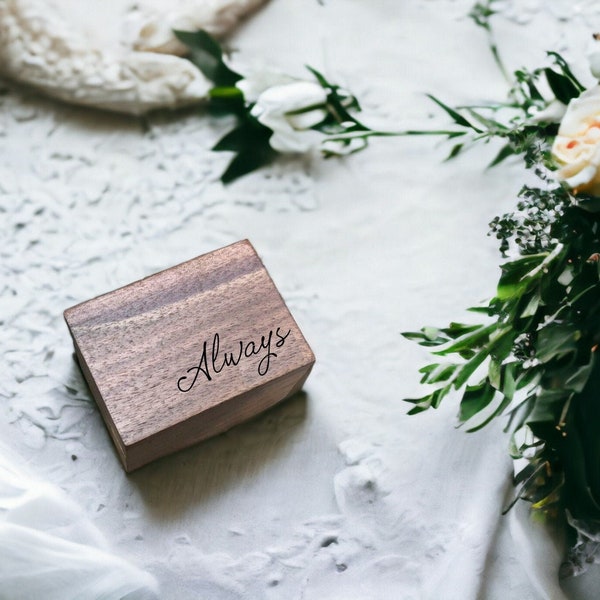 Always Laser Engraved Wooden Ring Box, Proposal, Wedding Ceremony, Rustic Walnut Wood, Engagement Ring Wedding Band Storage, Ring Bearer Box