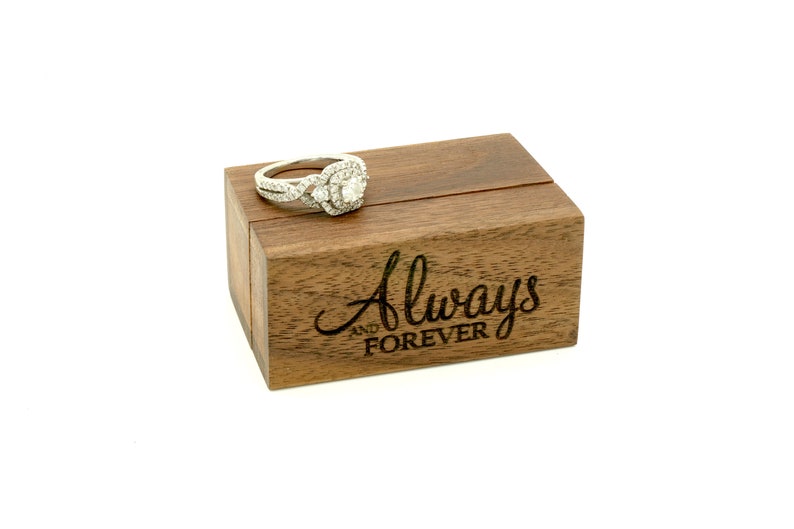 Wedding Ring Box Engagement Ring Box Removable Lid Always And Forever Laser Engraved Magnetic Wooden Ring Box