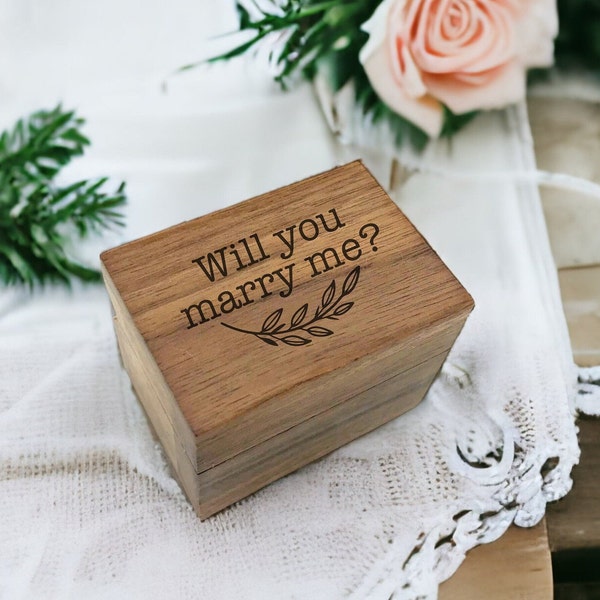 Will You Marry Me Custom Laser Engraved Wooden Ring Box, Walnut Wood Handmade Engagement Ring Wedding Band Storage, Ring Bearer Ceremony Box