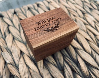 Will You Marry Me Laser Engraved Proposal Ring Box | Handmade Walnut Wood | Engagement Ring - Wedding Ceremony Storage | Custom Proposal Box