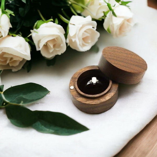 Laser Engraved Wooden Proposal Ring Box | Walnut Wood | Engagement Ring Box | Wedding Band Box