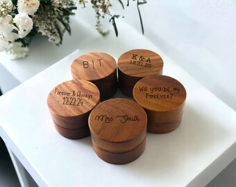 Custom Wooden Wedding Ceremony Ring Box, Personalized Laser Engraved Proposal / Engagement Ring Box, Anniversary, Ring Storage, Ring Bearer