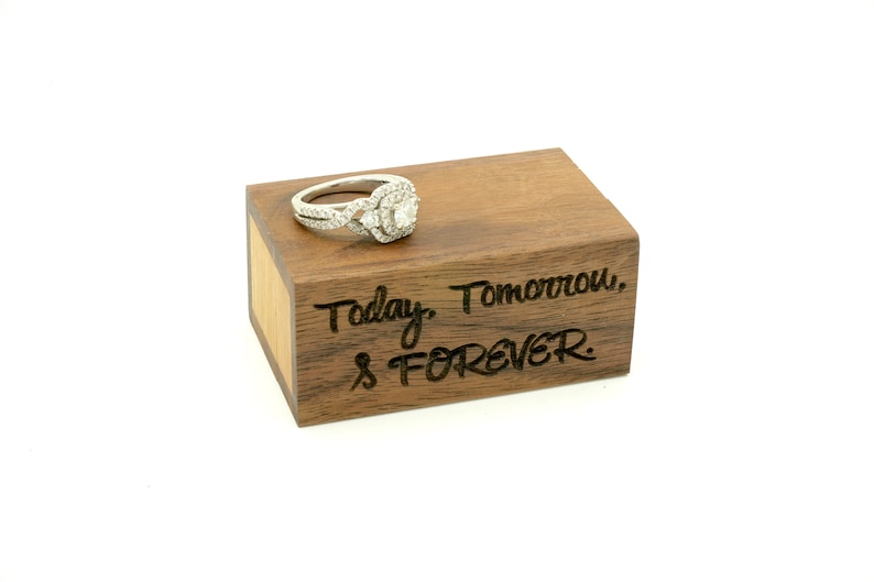 Engagement Ring Box Wedding Ring Box Tomorrow /& Forever Laser Engraved Magnetic Wooden Ring Box Removable Lid Today