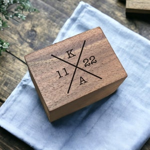 Custom Initial Date Laser Engraved Wooden Proposal Ring Box, Walnut Wood Design, Engagement Ring Wedding Band Storage, Wedding Ceremony Gift