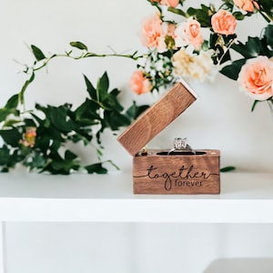 Together Forever Engraved Wooden Proposal Ring Box, Low-Profile Walnut Design, Engagement Wedding Band Box, Travel Engagement
