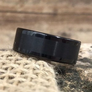 Tungsten Carbide Mens 8mm Ring | Black Brushed/Polished | Personalizable Wedding Band