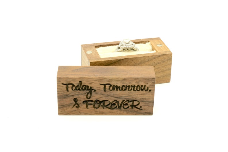 Engagement Ring Box Wedding Ring Box Tomorrow /& Forever Laser Engraved Magnetic Wooden Ring Box Removable Lid Today
