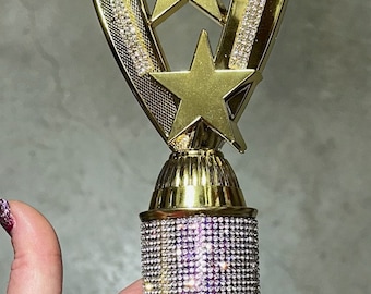 Customized crystal rhinestone award trophy.  Birthday party, beauty pageant, cheerleading, gymnastics, quinceanera, decoration, dance.