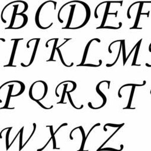 May include: A cursive alphabet in black ink on a white background. The letters are stylized and flow together.