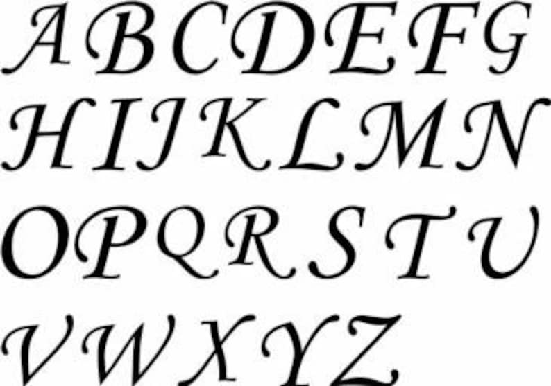 May include: A cursive alphabet in black ink on a white background. The letters are stylized and flow together.