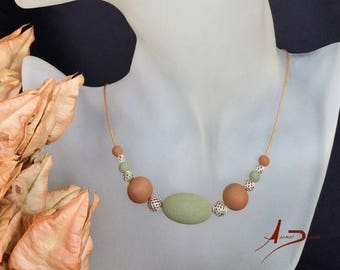 Olive Green Brown Lava Sterling Silver Necklace / Lava Volcanica Verde Oliva Marrón Plata Collar